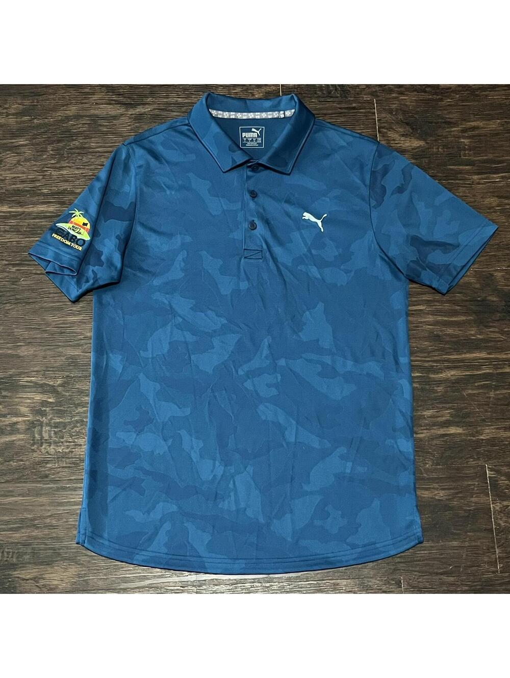 Puma Mens Blue Camo Printed Golf Performance Polo Shirt Size Small